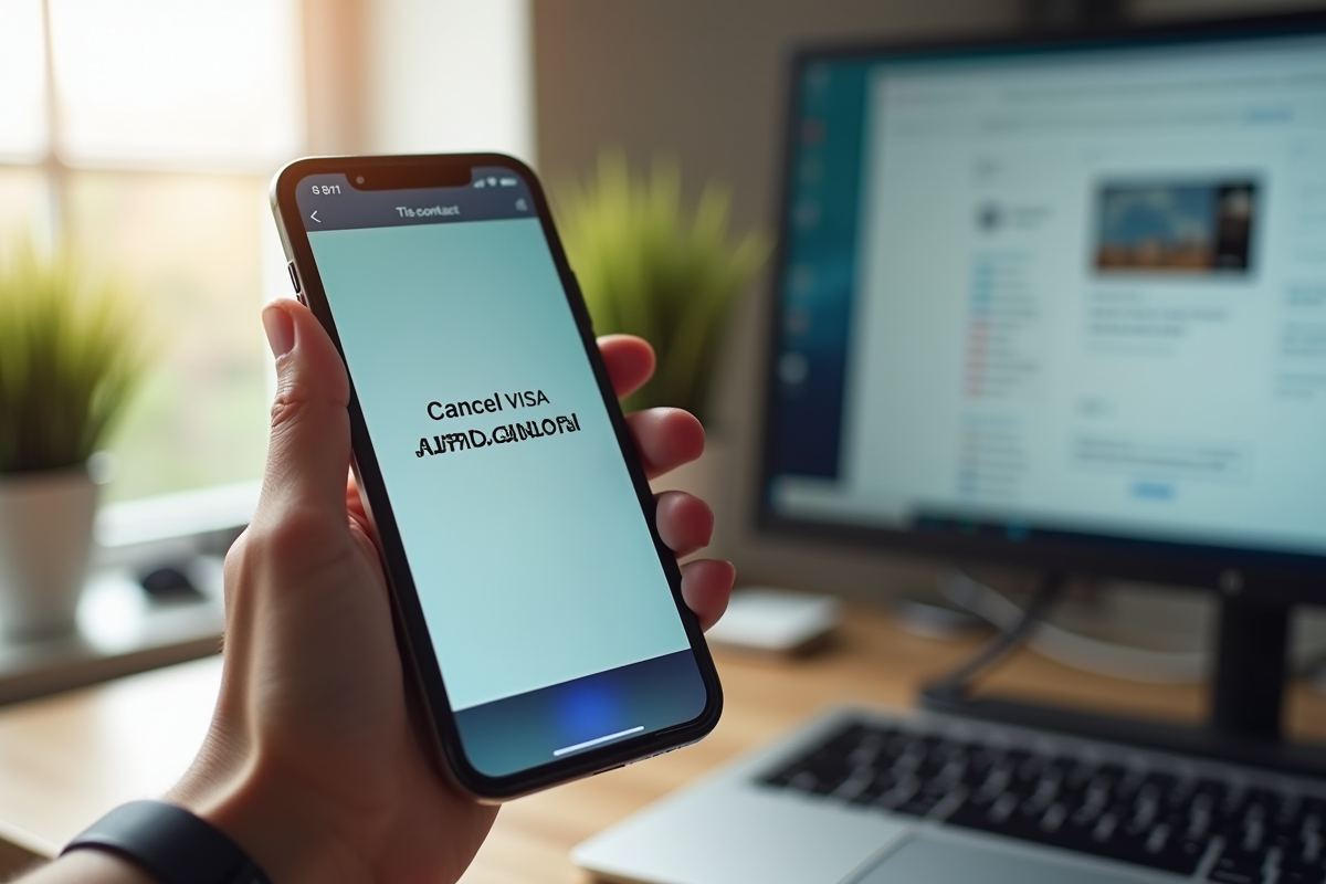 Main tenant un smartphone avec annulation demande visa