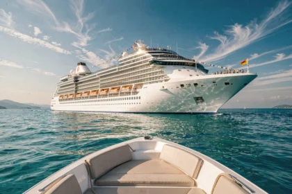 Paquebot de luxe naviguant en Méditerranée lors d'une croisière évènementielle avec des fans à bord