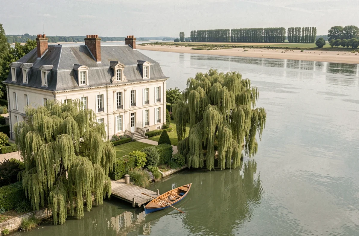 Maison de maître du Domaine de l'Oie Rouge au bord de la Loire avec jardin et barque amarrée