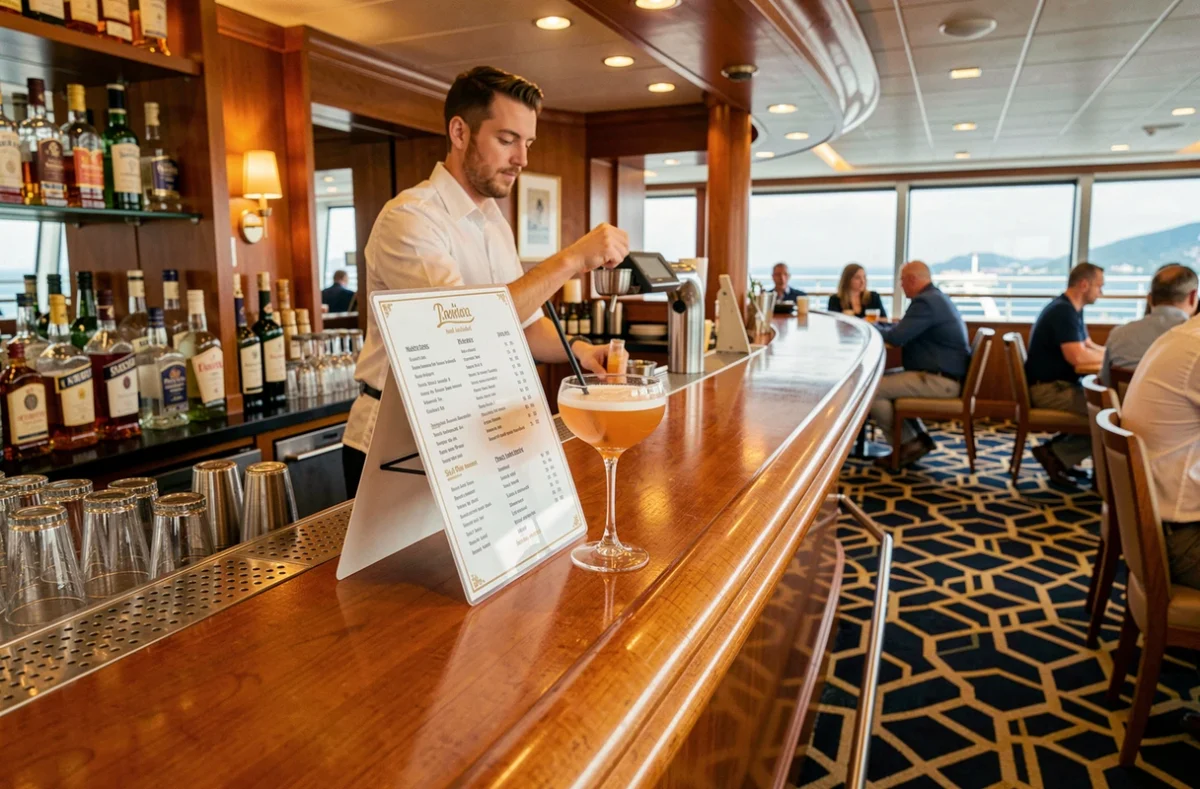 Menu de bar sur un navire de croisière avec des extras non inclus dans le forfait tout compris