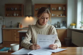 Jeune femme lisant une brochure d'assurance voyage au Canada