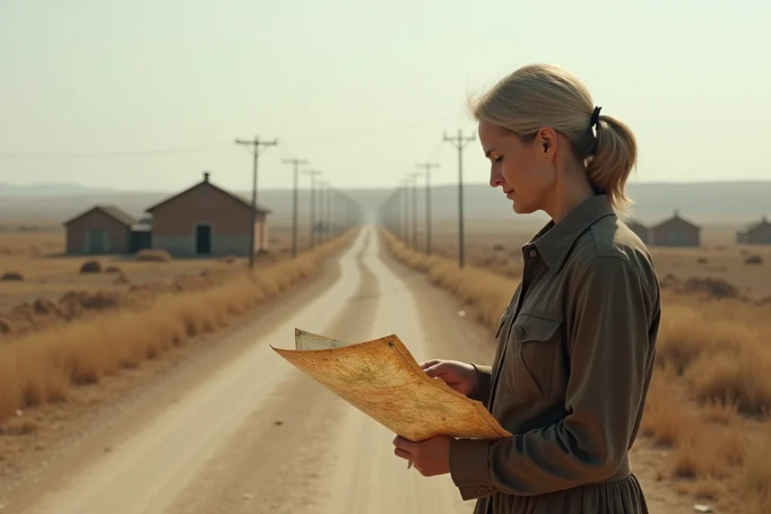Femme d'&acirc;ge moyen regardant une carte dans un paysage rural