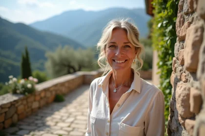 Femme sarde souriante dans un paysage rural
