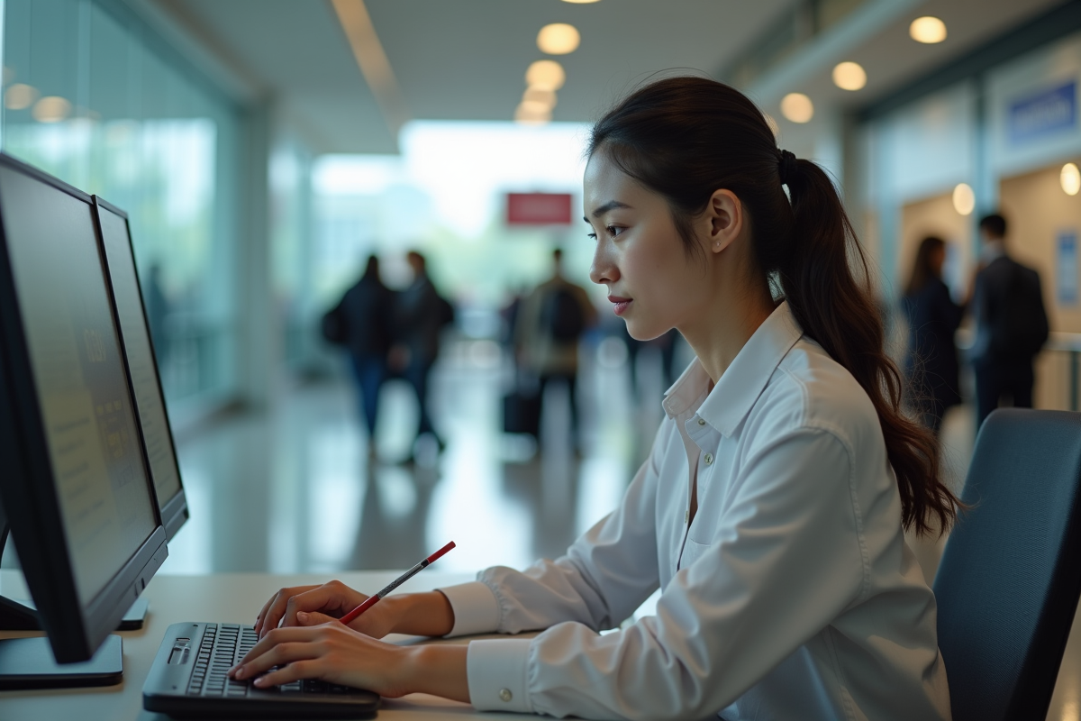 Jeune femme remplissant une demande de visa en ligne