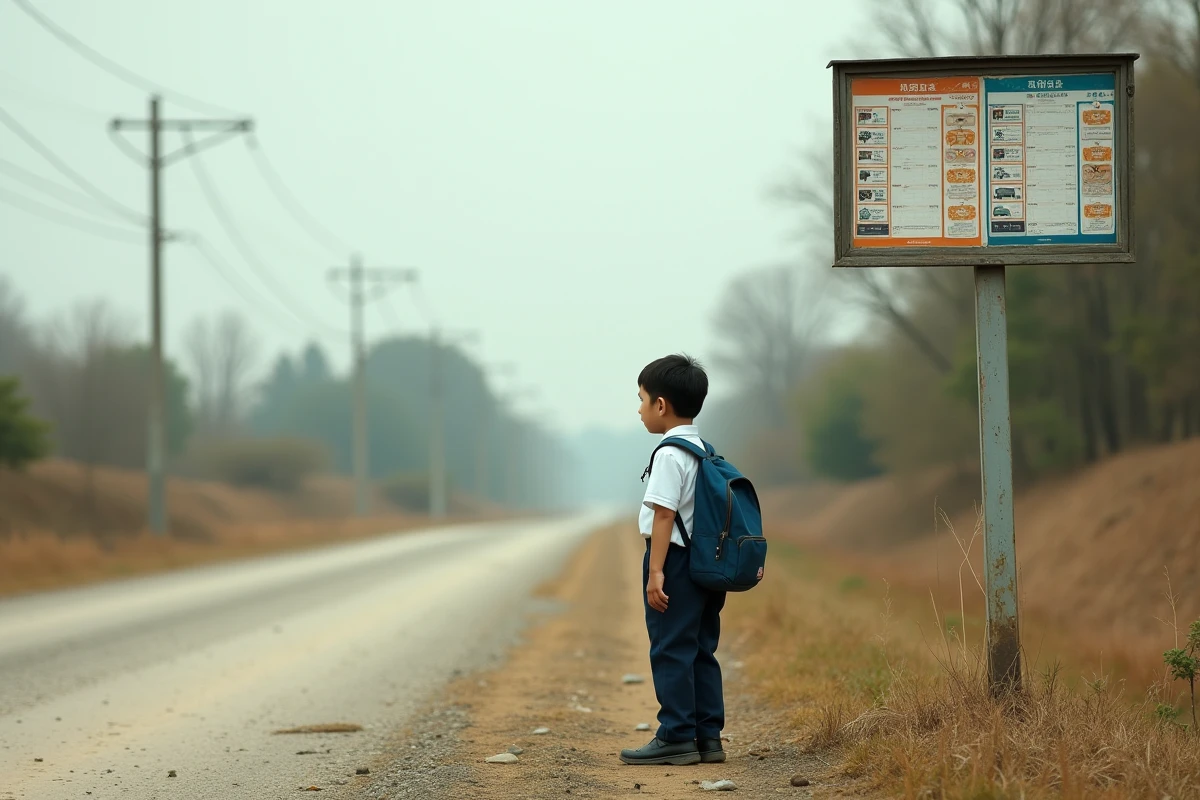 Jeune garçon devant un panneau d