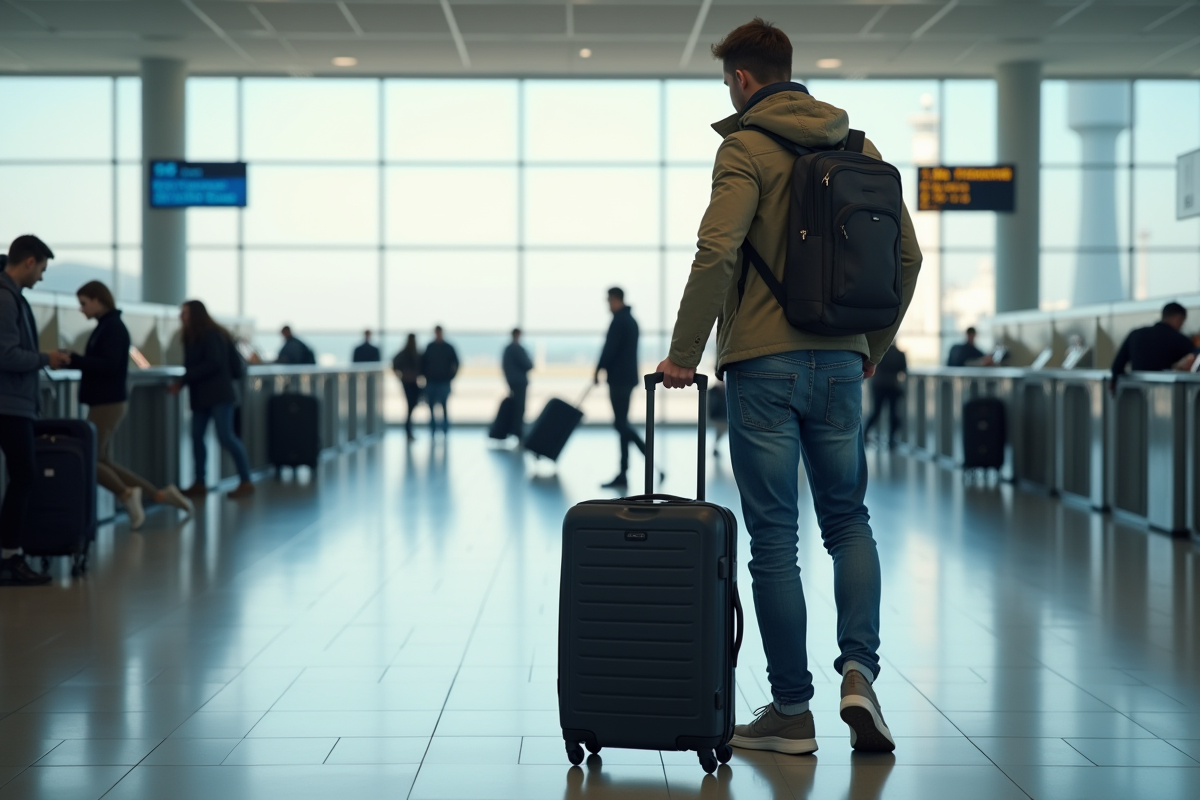Homme fermant sa valise à l
