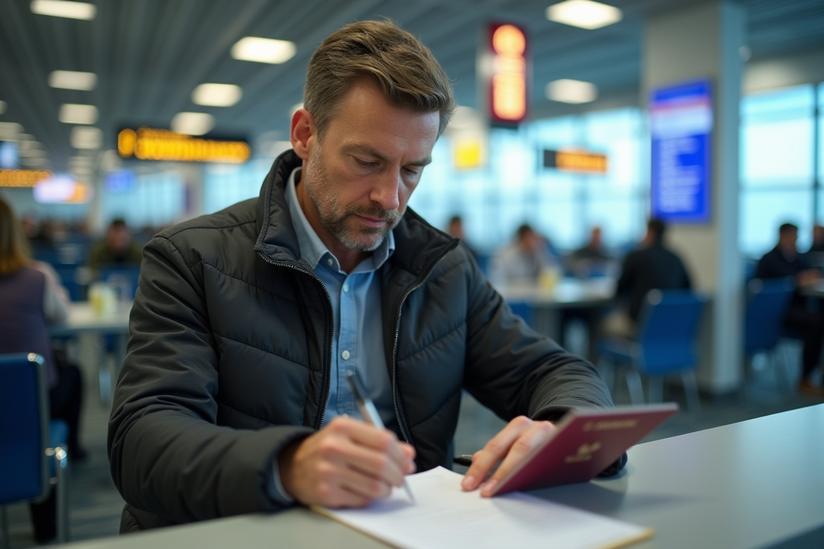 Homme remplissant un formulaire de vaccination à l