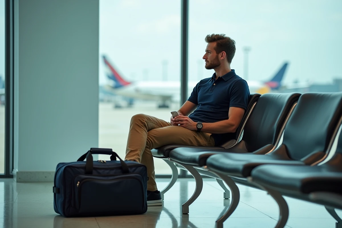 Jeune homme assis dans un salon d
