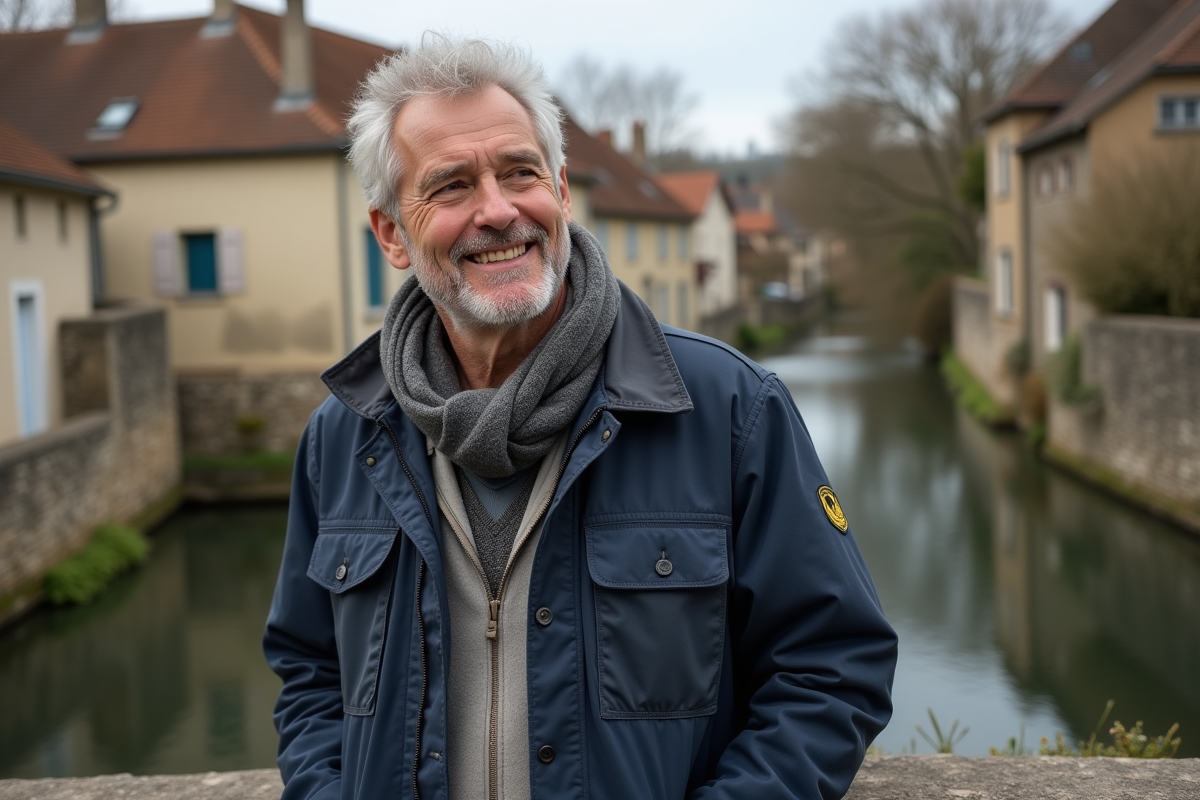 Homme d'âge moyen sur un pont en Charente avec carte