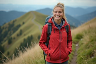 Jeune femme souriante en randonnée dans la nature