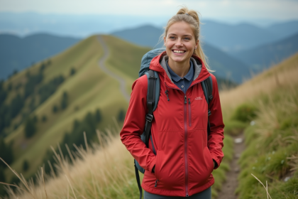 Jeune femme souriante en randonnée dans la nature