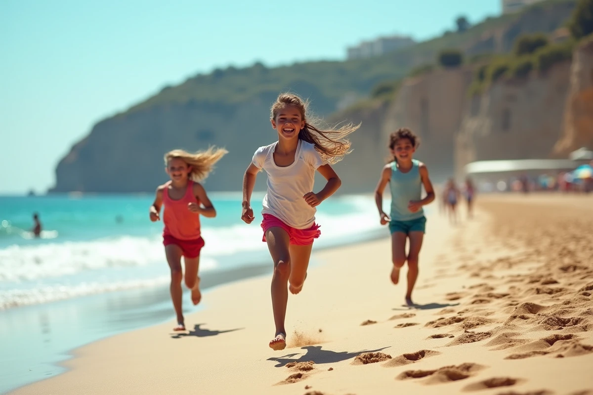 Adolescents courant sur la plage de Mondello près de Palermo