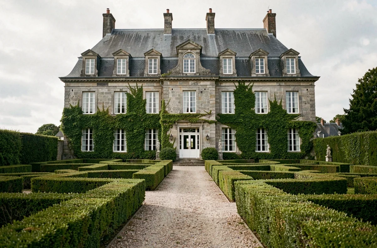 Manoir de Kerhuella, demeure bretonne en granit du XVIIe siècle entourée d'un jardin à la française en Finistère