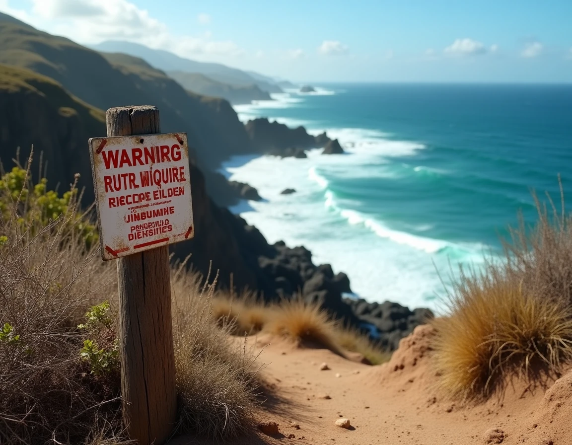 Panneau d'avertissement sur les courants dangereux au bord des falaises de Mazunte Mexique