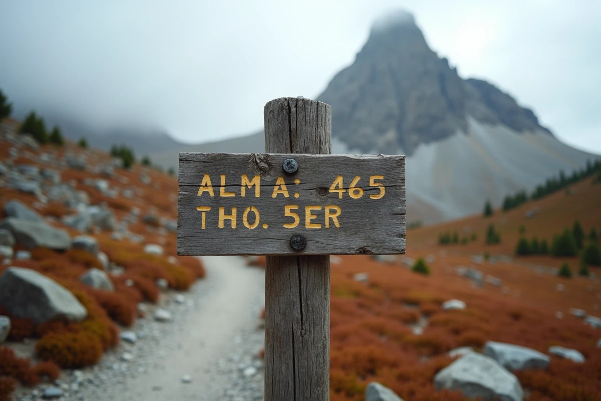 Panneau de signalisation sur le sentier d'accès à la Tour de piz indiquant les distances et directions