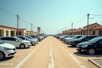 Parking public près du marché de Fort Mahon avec signalisation de stationnement en bord de mer