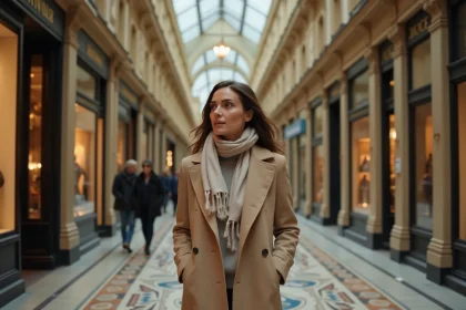 Femme en manteau beige dans Passage Vivienne