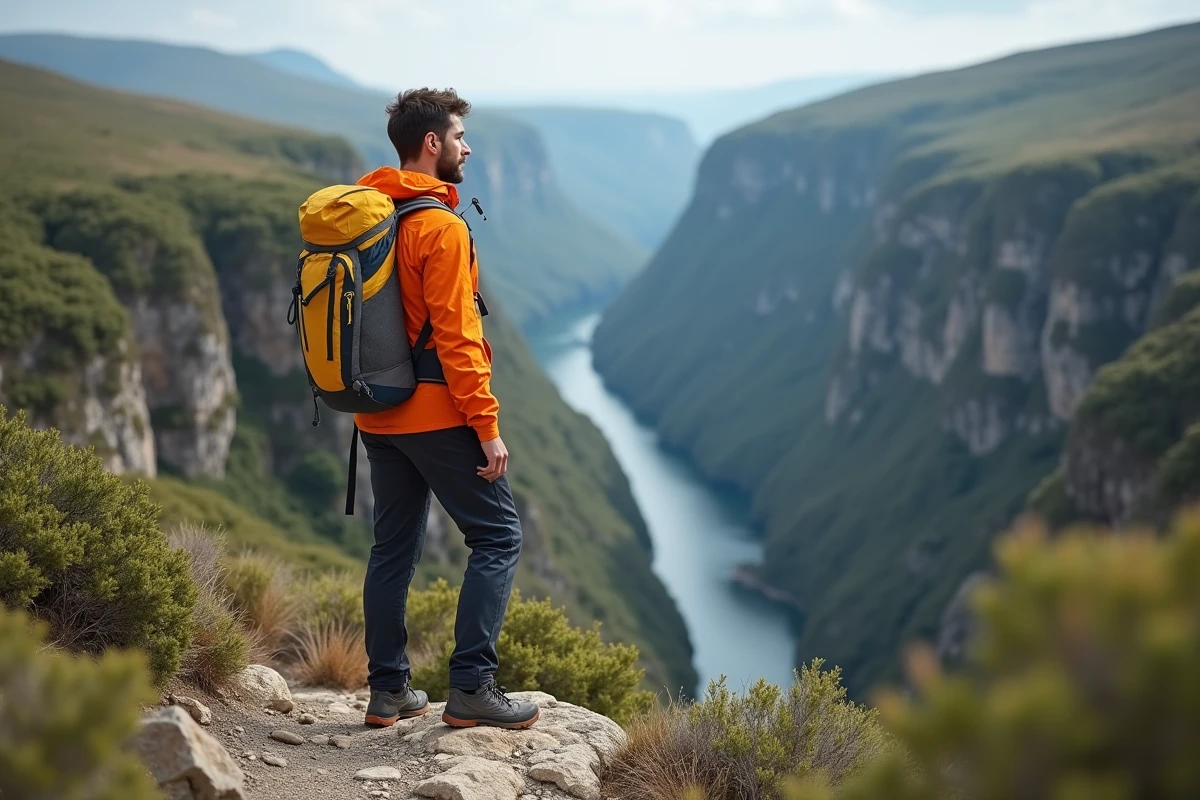Trekkeur seul sur un sentier au-dessus de Gorropu