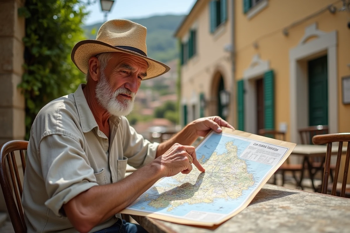 Homme âgé regardant une carte de la Corse